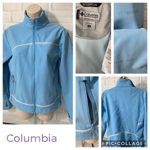 Columbia Women's Size S Titanium Full Zip Soft Shell Jacket Blue Gray Omni-Tech